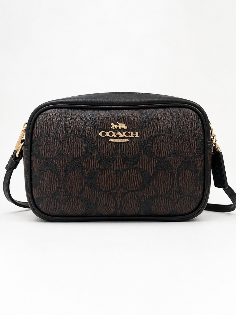 Coach Brown and Black Signature Canvas Camera Bag with Gold Hardware - Picture 2 of 5